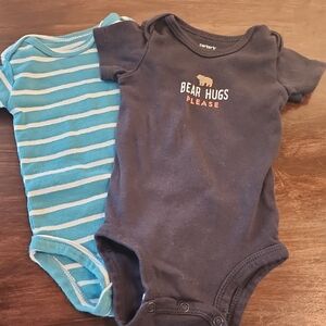 Carter's Bear Hugs Navy and Blue Striped Onesies